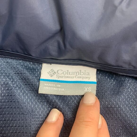 Columbia Hooded Rain Jacket Womens XS Extra Small Navy Vented Nylon Arcadia II - Picture 9 of 14